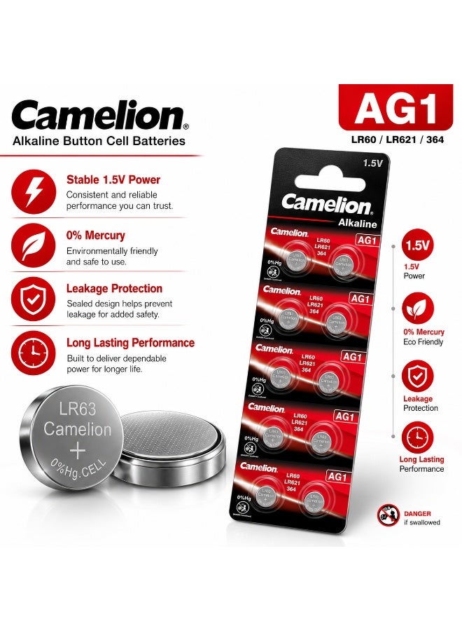 Camelion AG1 LR621 Button Cell Batteries 10 Pack, 1.5V Alkaline Coin Battery for Watches, Calculators, Toys & Small Electronics - Image 4