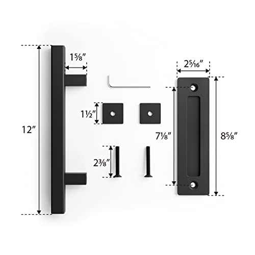 SMARTSTANDARD Heavy Duty 12" Pull and Flush Barn Door Handle Set, Large Rustic Two-Side Design, for Gates Garages Sheds Furniture, Solid Steel, Square, Black - Image 5