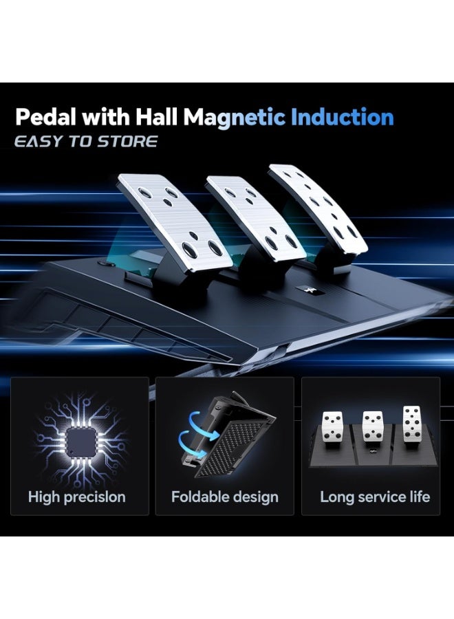 بي اكس ان V9 Gen2 270° / 900° Racing Steering Wheel Bundle with 3-Pedals & 6+R Shifter – Dual Motor Vibration, Hall Effect Pedals, RGB Lights – Multi-Platform for PC, Xbox Series X/S, PS4, PS3, Switch – Magnetic Encoder & Adjustable Clamps - Image 2