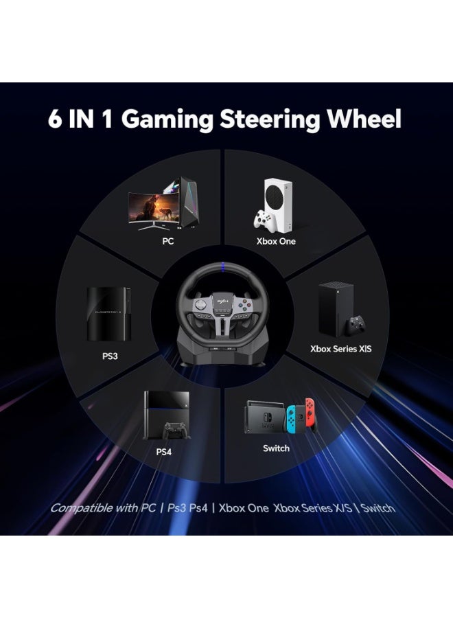 بي اكس ان V9 Gen2 270° / 900° Racing Steering Wheel Bundle with 3-Pedals & 6+R Shifter – Dual Motor Vibration, Hall Effect Pedals, RGB Lights – Multi-Platform for PC, Xbox Series X/S, PS4, PS3, Switch – Magnetic Encoder & Adjustable Clamps - Image 3
