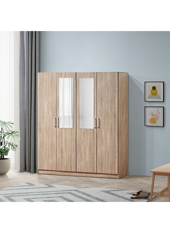 DANUBE HOME Supreme 4-Door Wardrobe With Mirror For Hanging Clothes Extra Sturdy Rack Storage Organiser Modern Design Space Saving Cabinets For Bedroom - French Sonoma Oak - Image 1