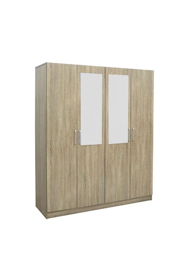 DANUBE HOME Supreme 4-Door Wardrobe With Mirror For Hanging Clothes Extra Sturdy Rack Storage Organiser Modern Design Space Saving Cabinets For Bedroom - French Sonoma Oak - Image 5
