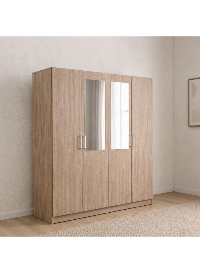 DANUBE HOME Supreme 4-Door Wardrobe With Mirror For Hanging Clothes Extra Sturdy Rack Storage Organiser Modern Design Space Saving Cabinets For Bedroom - French Sonoma Oak - Image 1