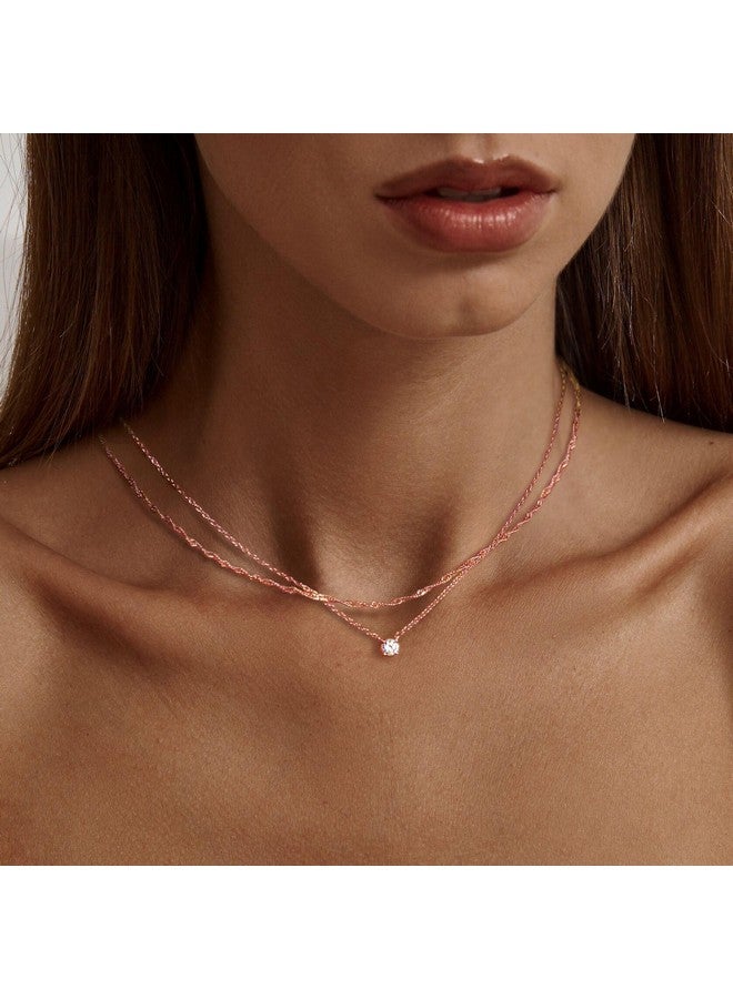 Tewiky Rose Gold Necklace, 14k Rose Gold Plated Layered Diamond Necklaces, Chain Choker Necklaces for Women CZ Solitaire Simple Rose Gold Jewelry for Womens - Image 2