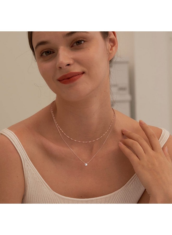 Tewiky Rose Gold Necklace, 14k Rose Gold Plated Layered Diamond Necklaces, Chain Choker Necklaces for Women CZ Solitaire Simple Rose Gold Jewelry for Womens - Image 5