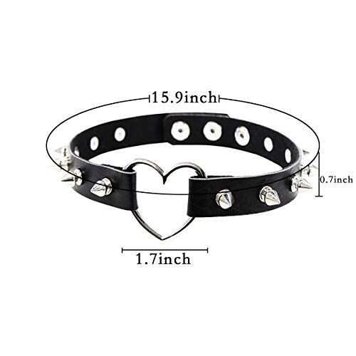 HRLORKC PU Leather Choker Goth Punk O-Ring Spike Rivets and Love Heart Choker Collar Necklace Adjustable (K5) - Image 3