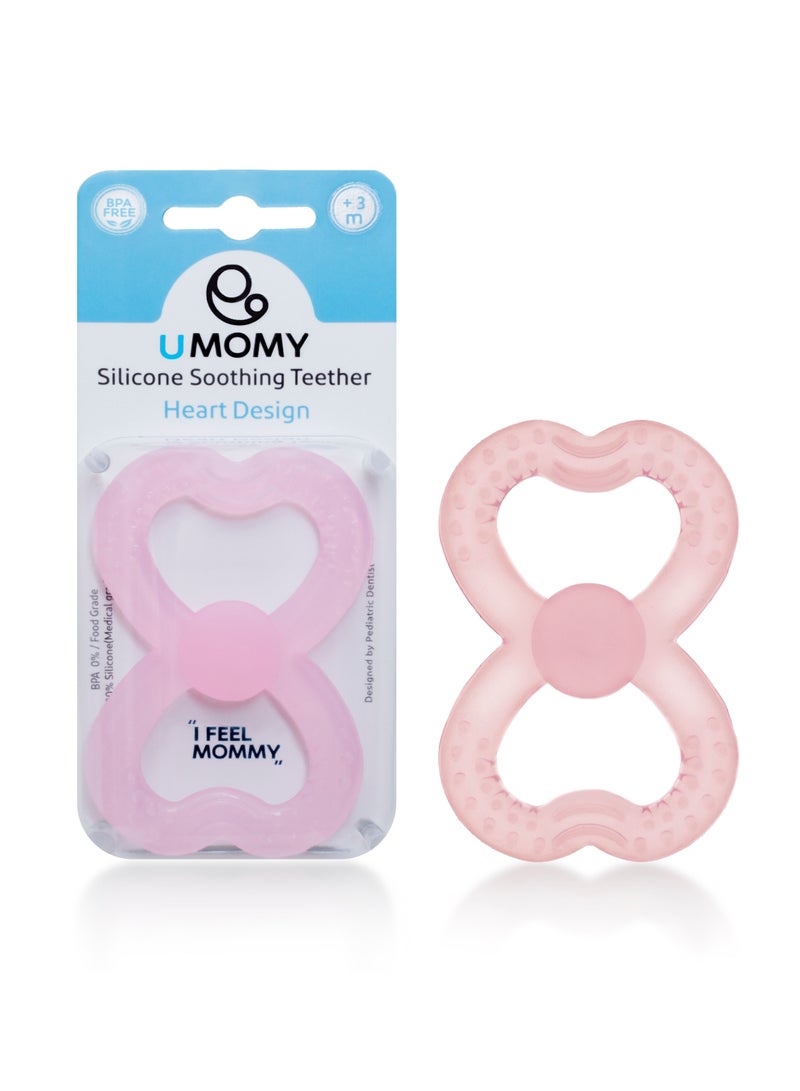 Umomy Silicone Baby Teether Toy for Infants 3+ Months, Anti-Drop Silicone Baby Mitten Teether for Soothing Teething Pain Relief, Baby Chew Toys for Sucking Needs, BPA Free, Heart Design, Pink 