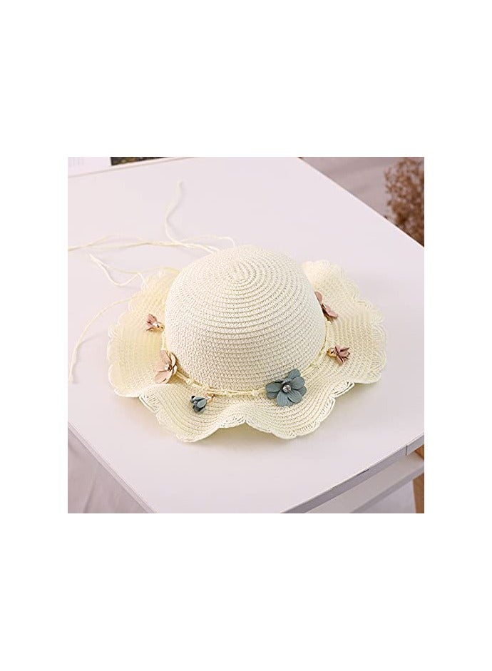 Excefore قبعة واسعة الحواف للفتيات الصغيرات مزينة بالزهور مع حقيبة كتف لطيفة - Image 3