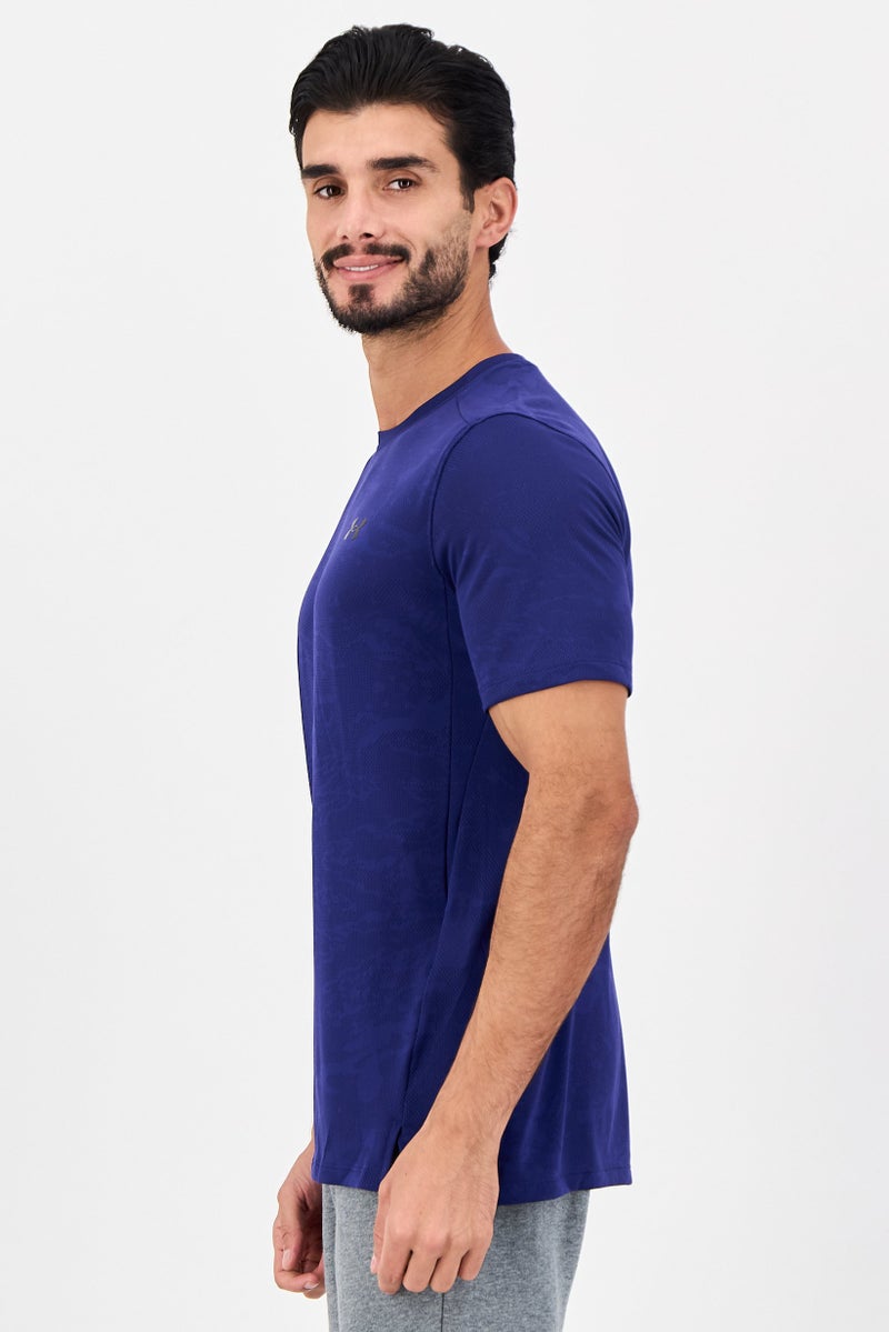 UNDER ARMOUR تي شيرت تدريب قصير الأكمام فضفاض للرجال، أزرق داكن - Image 4