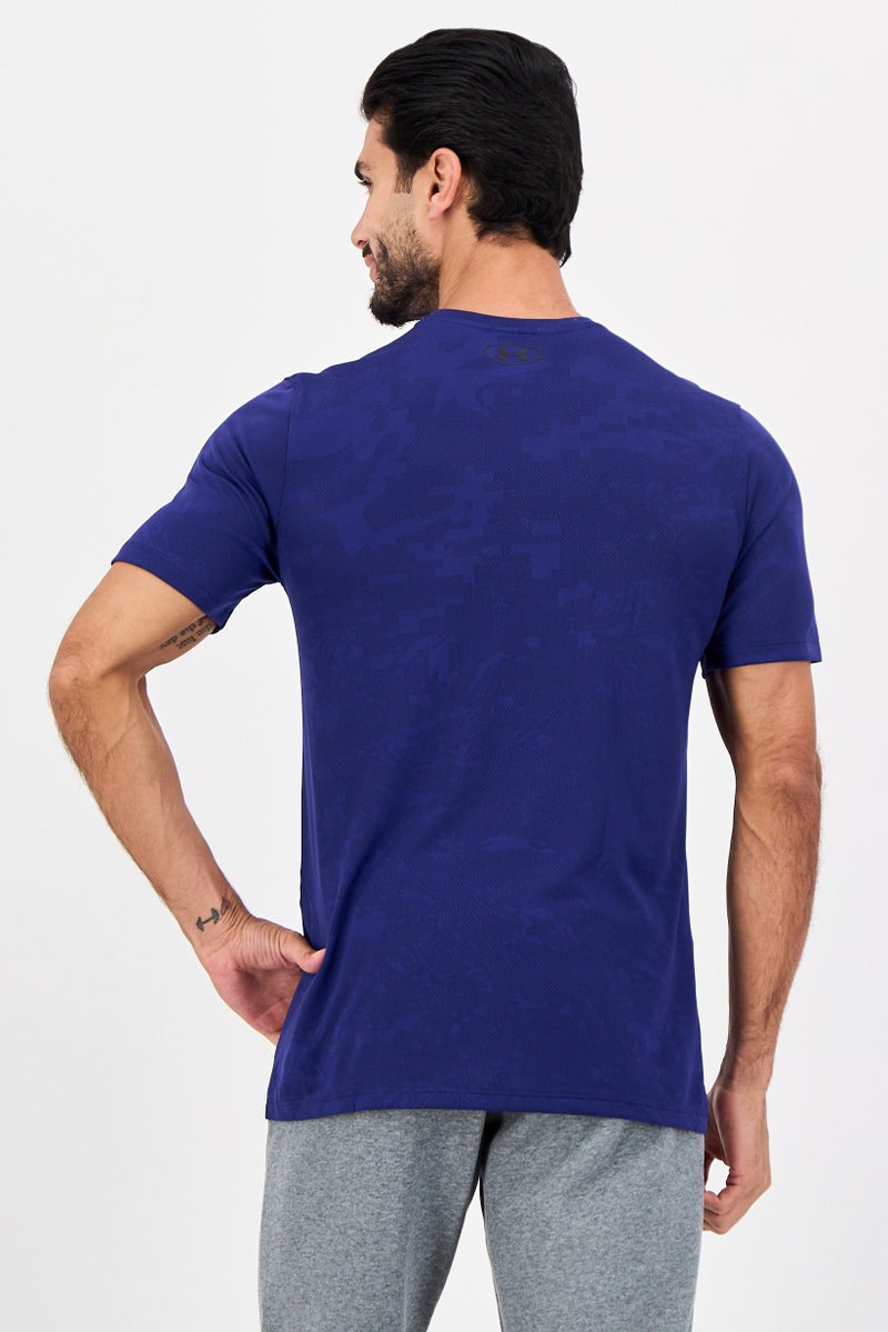 UNDER ARMOUR تي شيرت تدريب قصير الأكمام فضفاض للرجال، أزرق داكن - Image 2