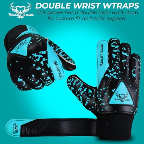 BEAST RAGE Goalkeeper Gloves for Kids Support Grip Youth Football Glove Kid Junior Soccer Glove for Kid 6-15 Men Adult Boys Football Gloves (Aqua, Size 8 for (M/L Adult)) - Image 3