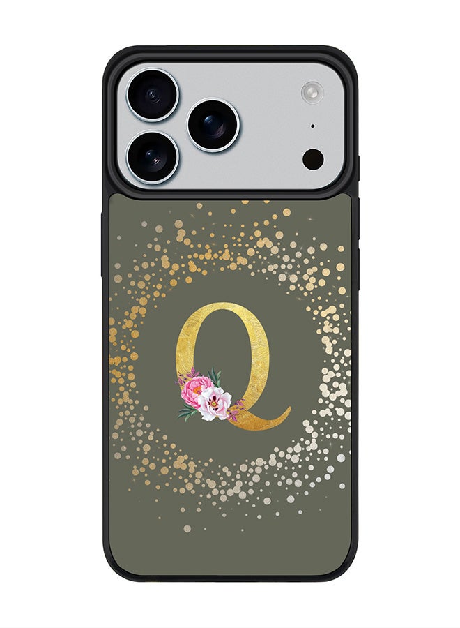 Stylizedd iPhone 17 Pro Max Case, [Compatible with MagSafe] Slim Magnetic cover Phone Case iPhone 17 Pro Max -Custom Monogram Floral - Q  (Olive Green ) - Image 1