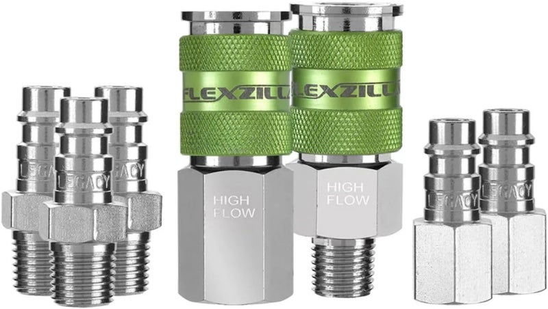 Flexzilla A53457FZ Pro High Flow Coupler & Plug Ki 7 Piece | 1/4" NPT | Push to Connect System | Allows Twice the Flow to Your Air Tools | Maximum Efficiency - Image 1