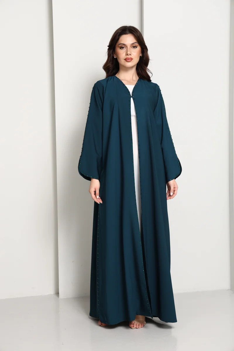 Embellished Midnight Teal Open Abaya