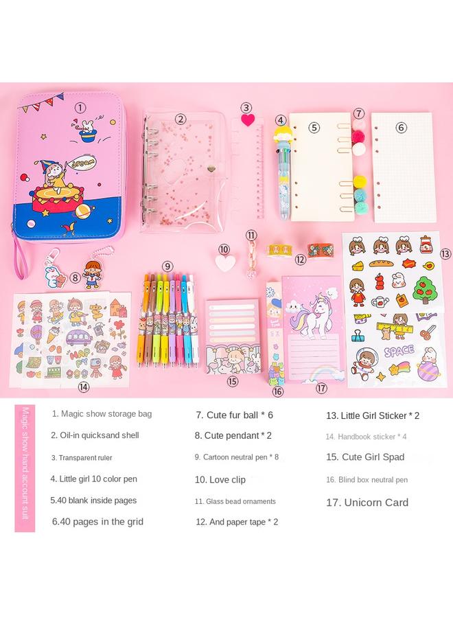 Bluejw Girl's Heart Hand Book Suit Girl's Cute High-face Value Quicksand Girl's Hand Book Gift Box Notebook Stationery - Image 1