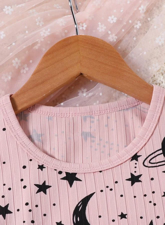 Take Two Graphic Print Round Neck Top with Long Pyjama Set