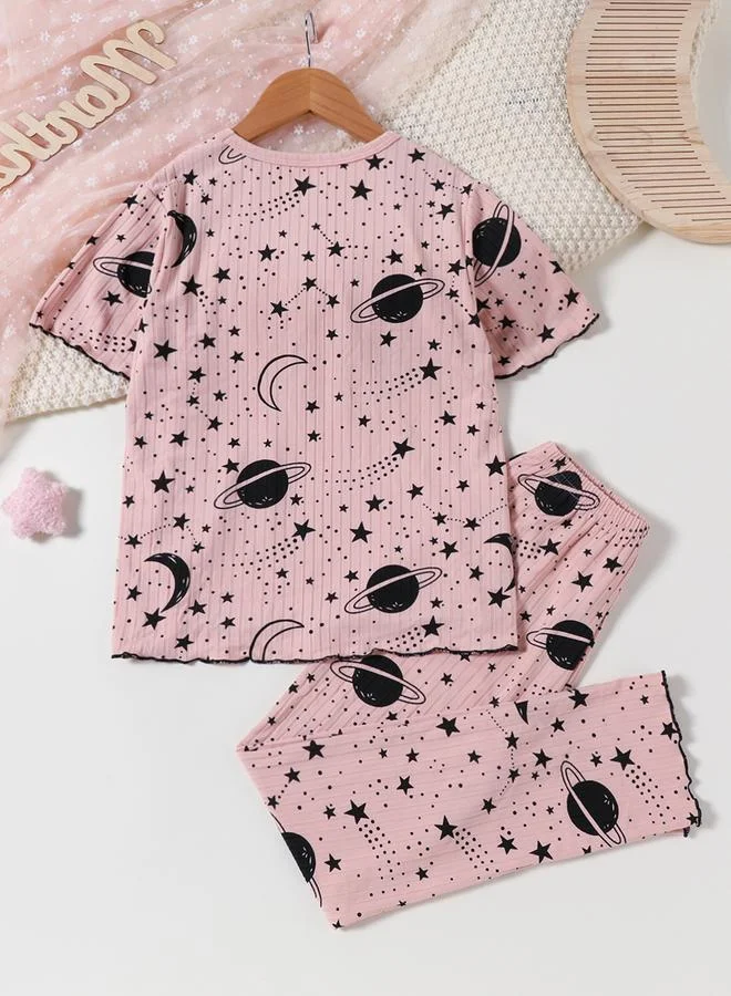 Take Two Graphic Print Round Neck Top with Long Pyjama Set