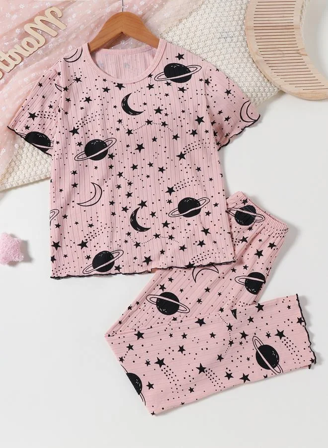 Take Two Graphic Print Round Neck Top with Long Pyjama Set