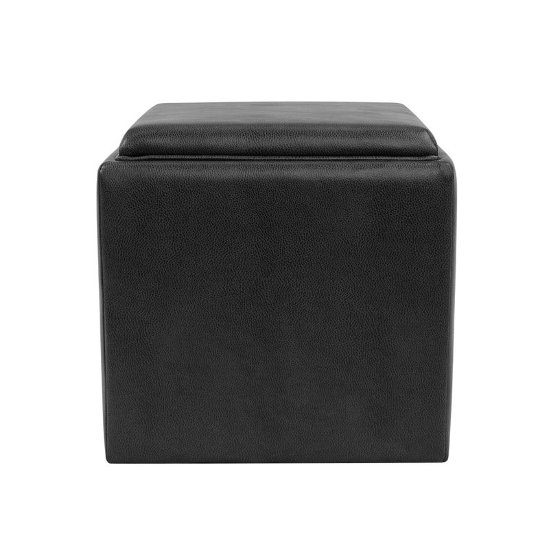 HomePop Home Decor Storage Ottoman with Tray Top|Upholstered Modern Square Storage Ottoman with Storage for Living Room & Bedroom, Black Faux Leather - Image 5