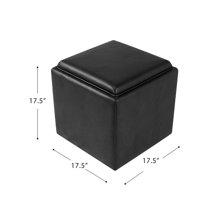 HomePop Home Decor Storage Ottoman with Tray Top|Upholstered Modern Square Storage Ottoman with Storage for Living Room & Bedroom, Black Faux Leather - Image 4