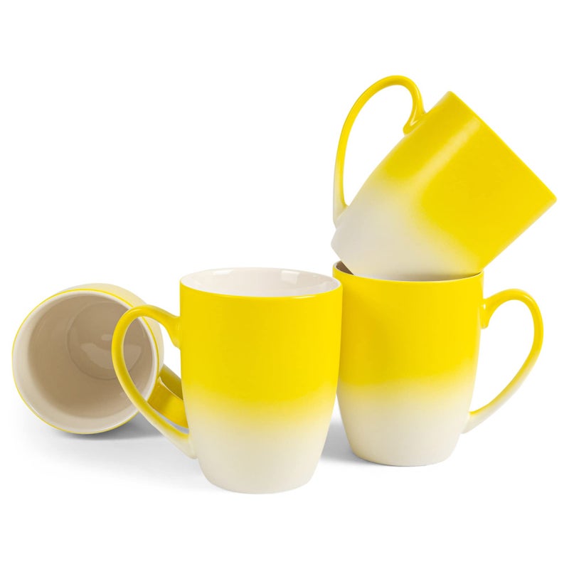 Elanze Designs Yellow White Two Toned Ombre Matte 12 ounce Ceramic Stoneware Coffee Cup Mugs Set of 4