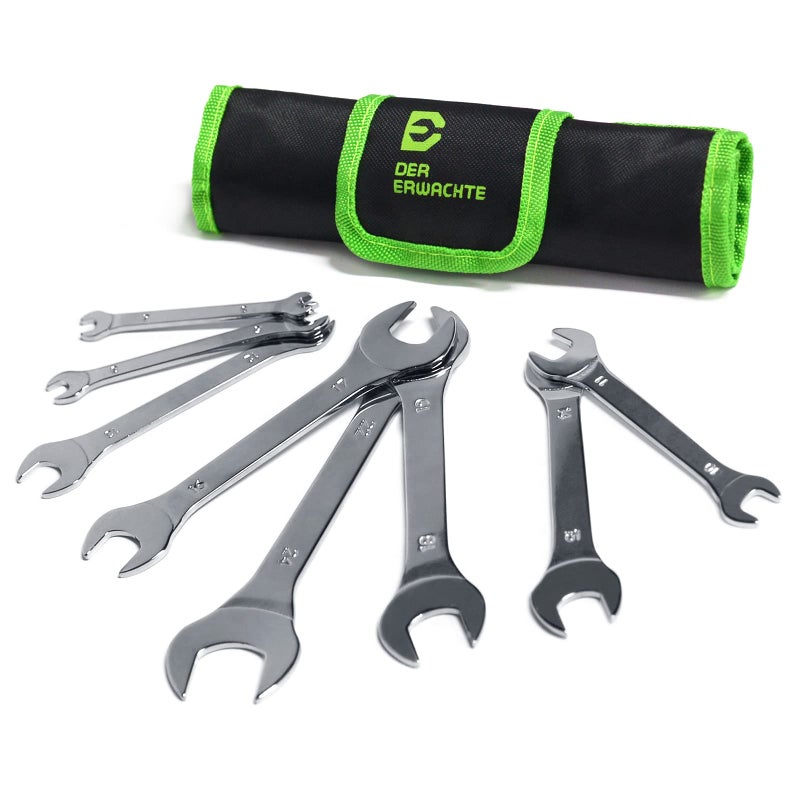 Der Erwachte SuperThin Open End Wrench Set Metric 8Piece Including 6 7 8 9 10 11 12 13 14 15 16 17 18 19 22 24 mm Slim Spanner Wrench Set with Rolling Pouch