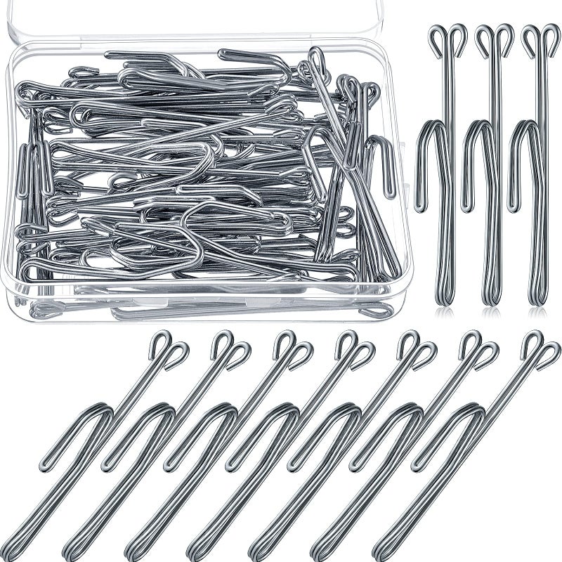 Jetec 50 Pieces Slip on Drapery Hooks Metal Pins Stainless Steel Drapery Pins and Hook Door Curtain Hangers for Window Door Curtain and Bathroom Silver