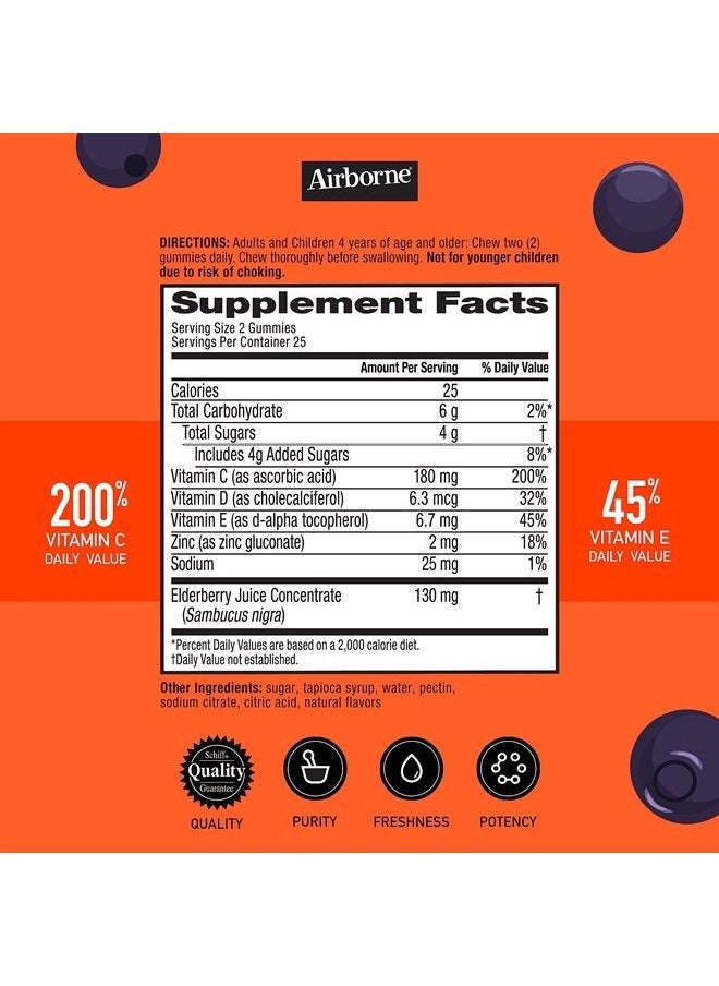 Airborne KIDS Elderberry + Zinc & Vitamin C Gummies, Kids Immune Support with Powerful Antioxidants Vit D & E - 50 gummies, Elderberry Flavor  - Image 3