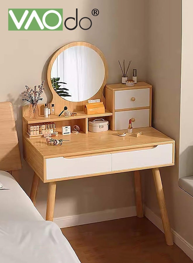 فاو دو طاولة زينة مكياج مع مرآة و4 أدراج، طاولة زينة أساسية لغرفة النوم، طاولة زينة عصرية، طاولة زينة بسيطة لغرفة مكياج غرفة النوم والمساحات الصغيرة - Image 1