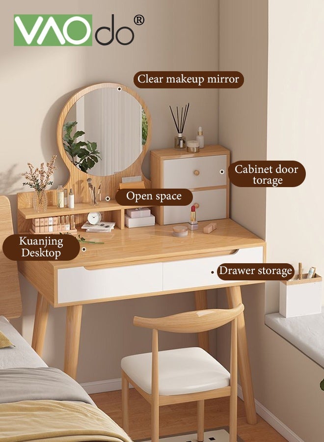 فاو دو طاولة زينة مكياج مع مرآة و4 أدراج، طاولة زينة أساسية لغرفة النوم، طاولة زينة عصرية، طاولة زينة بسيطة لغرفة مكياج غرفة النوم والمساحات الصغيرة - Image 2