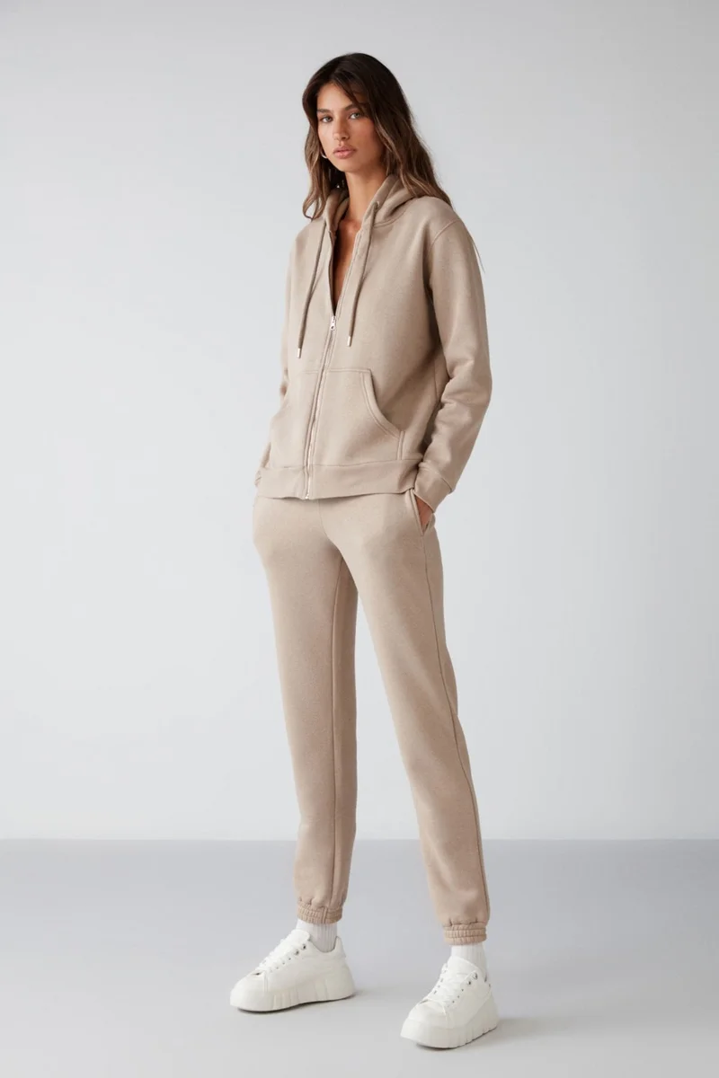 GRIMELANGE Carlota Women's Relaxed Pattern Hooded Zippered Mink Sweatshirt
