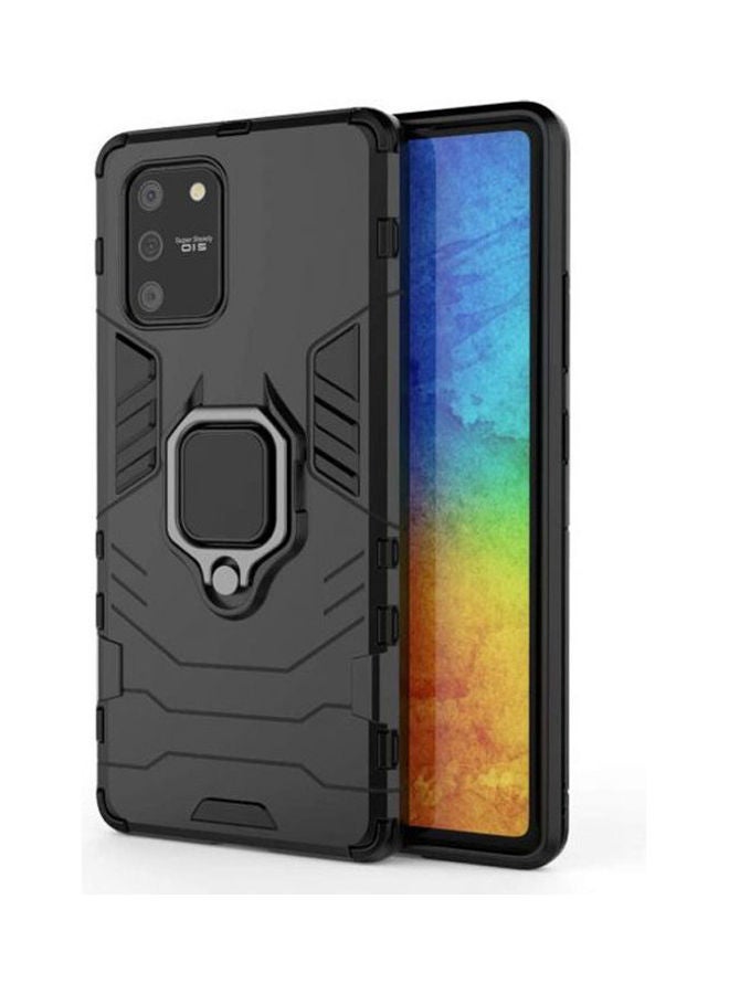نيبمينينت غطاء حماية متين ومصنوع من مزيج مواد مختلفة ومزود بحلقة إصبع دوارة لهاتف سامسونج جالاكسي S10 لايت. أسود