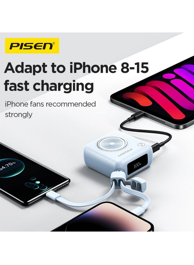 Pisen 10000 mAh Mini 22.5W Fast Charging power Bank PD 3.0 Ultra Compact Travel Portable with Built in Dual Type C & Lightning Cable LED Display Charge your iPhones Ipad and Android Devices. - Image 5