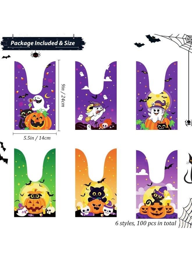 100Pcs Treat Bags, 6 Style Candy Bags Treat Bags Kids, Cute Rabbit Ear Plastic Goody Bags for Trick or Treat Goodie Party Favor Gifts - Image 2