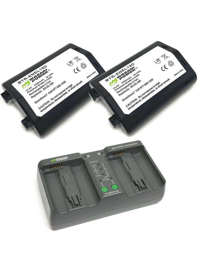 Wasabi Power Battery (2-Pack) and Dual Charger for Nikon EN-EL18d and Nikon Z9, D4, D4S, D5, D6, D850 (with adapters/Grips) - Image 1