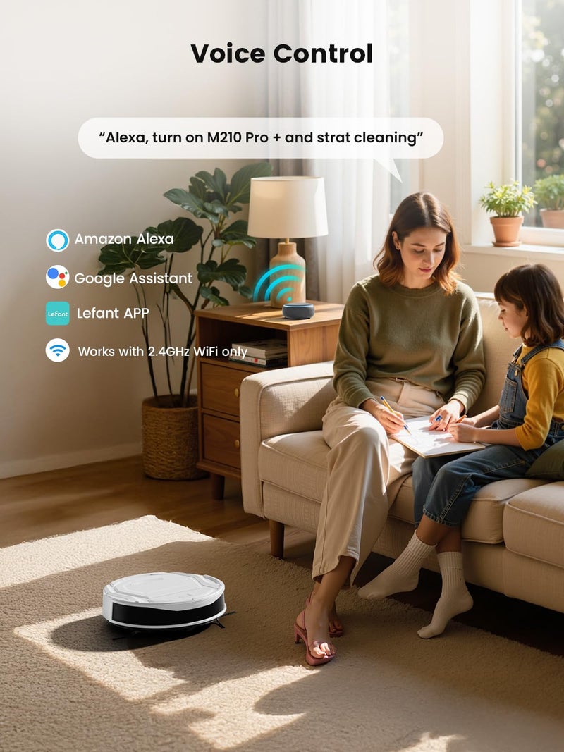Lefant M210 Robot Vacuum Cleaner, 2200Pa Strong Suction, 7.8cm Thin 28cm Dia, Automatic Self-Charging Small Robotic Vacuums, 2.4G Wi-Fi/App/Alexa Control, Ideal for All Hard Floors - Image 4