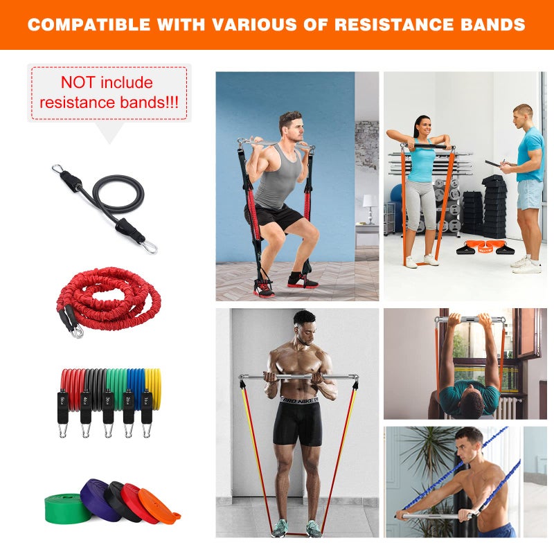 DASKING Resistance Bands Bar, Portable Fitness Workout Bars with Triangle Hooks, Detachable Stick x3 to 98cm/68cm Exercise Bar for Pilates, Yoga, Powerlifting, Strength Training, Home Gym (Silver) - Image 2