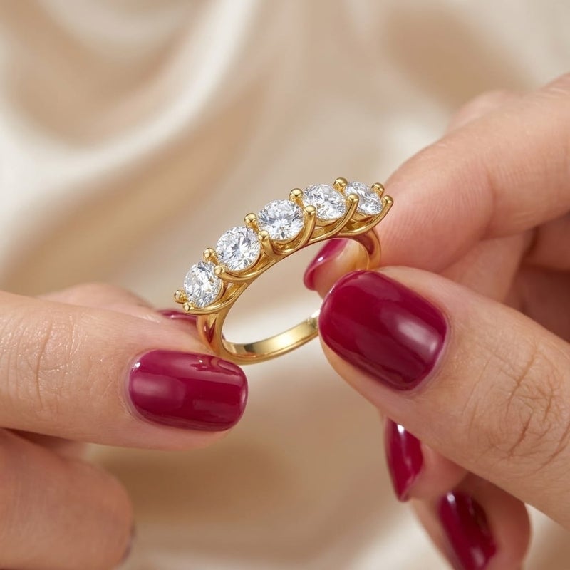 An elegant gold ring, studded with five sparkling round zircon stones, a delicate and attractive design that adds a touch of luxury and sophistication to your look at all times. - Image 4