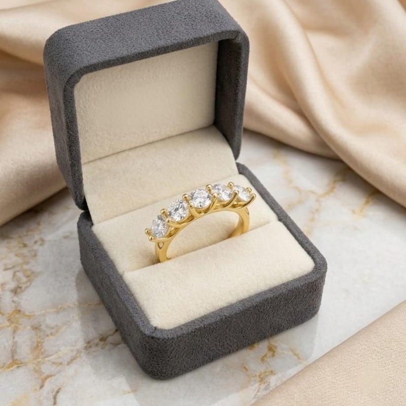 An elegant gold ring, studded with five sparkling round zircon stones, a delicate and attractive design that adds a touch of luxury and sophistication to your look at all times. - Image 5
