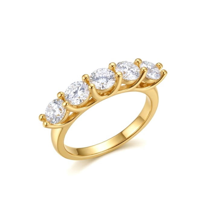 An elegant gold ring, studded with five sparkling round zircon stones, a delicate and attractive design that adds a touch of luxury and sophistication to your look at all times. - Image 1