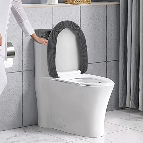 AZHCHKE Toilet Lid Cover and Toilet Tank Cover Stretch Toilet Covers Set for Bathroom, Polyester Spandex Jacquard Fabric, Machine Washable, with Elastic Bottom, Gray - Image 5