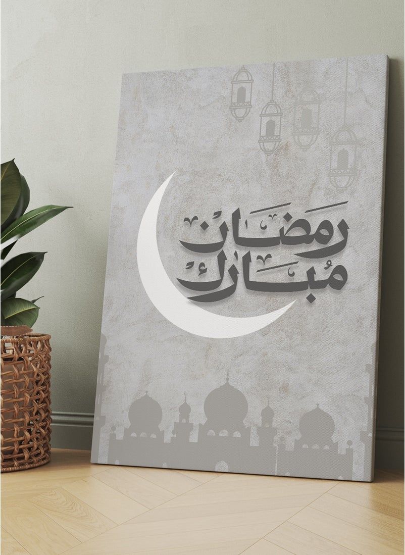 LOWHA - Canvas Wall Art Stretched Over Wooden Frame for Ramadan with Ramdan Mubarak Painting - Image 1