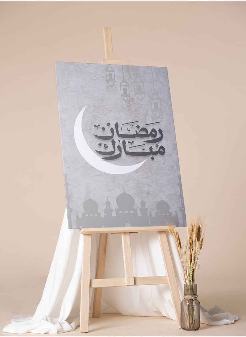 LOWHA - Canvas Wall Art Stretched Over Wooden Frame for Ramadan with Ramdan Mubarak Painting - Image 1