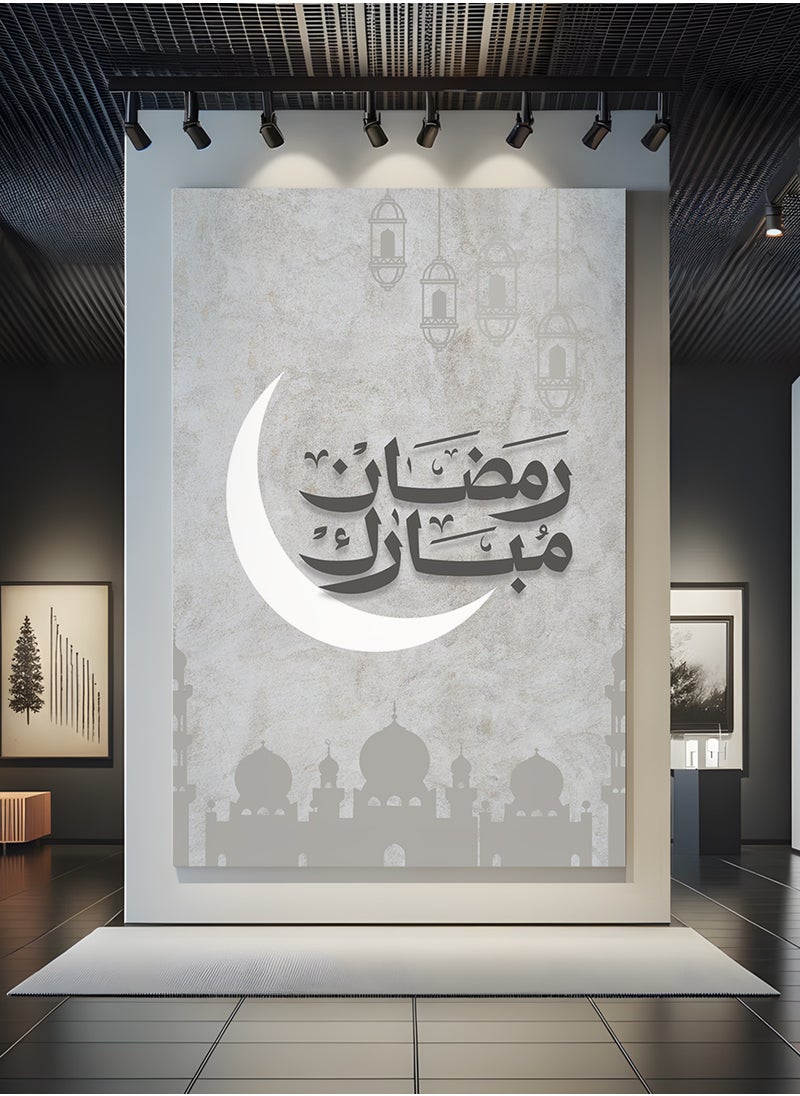 LOWHA - Canvas Wall Art Stretched Over Wooden Frame for Ramadan with Ramdan Mubarak Painting - Image 1