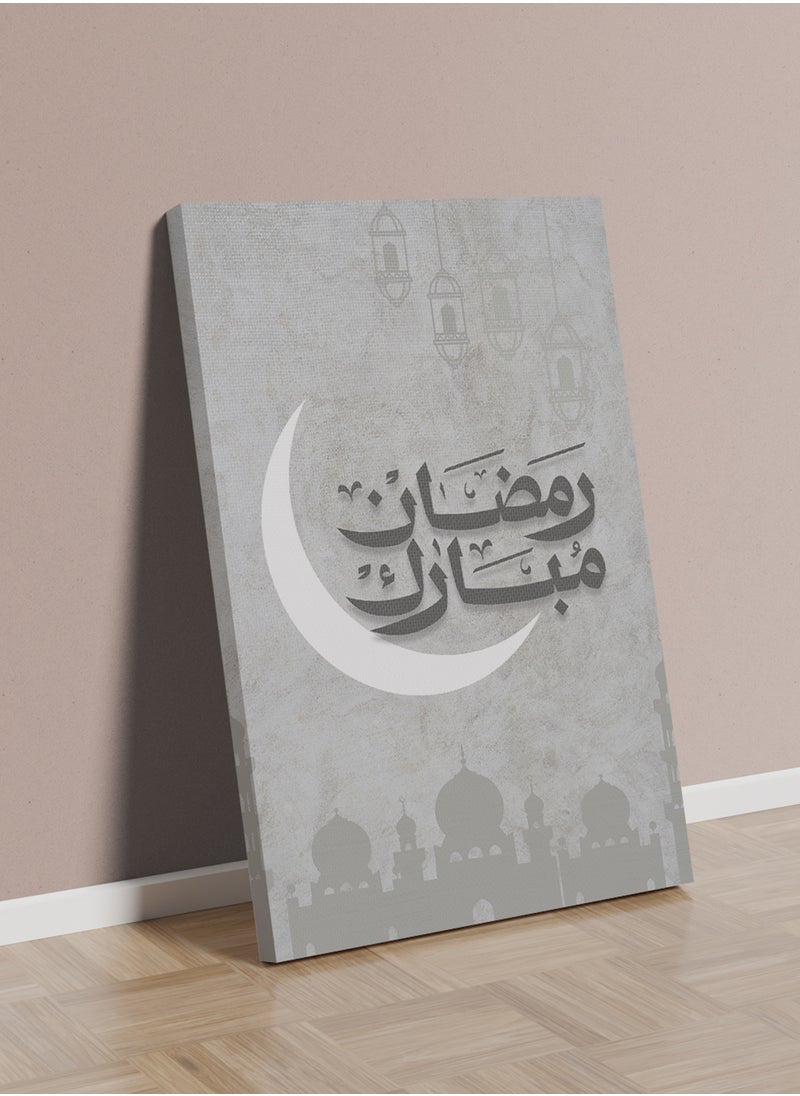 LOWHA - Canvas Wall Art Stretched Over Wooden Frame for Ramadan with Ramdan Mubarak Painting - Image 1