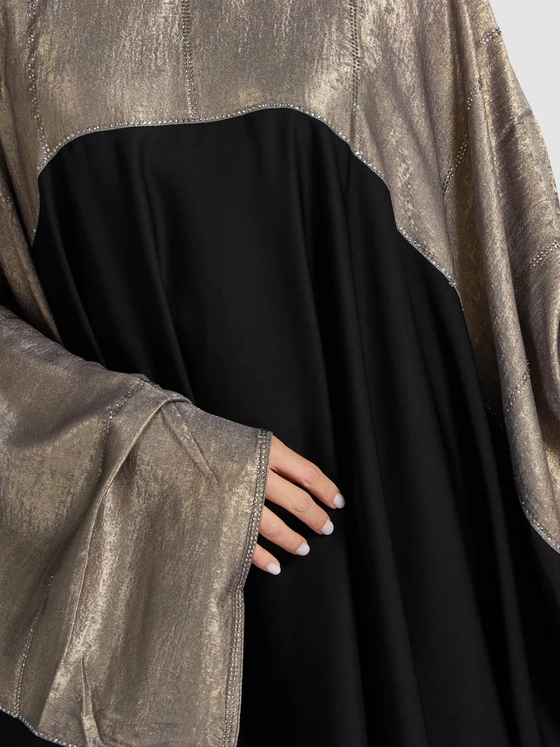 Reem Abayas  Metallic Gold & Black Contrast Kimono Abaya for Women | Best Price UAE