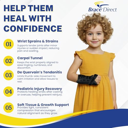 Brace Direct Kids Lace-Up Wrist Brace for Sprains Strains Carpal Tunnel De Quervain's - Pediatric Support Splint for Youth Injury Recovery - Ages 18M-7Y - RIGHT WRIST (Circumference 4-5.5") - Image 2