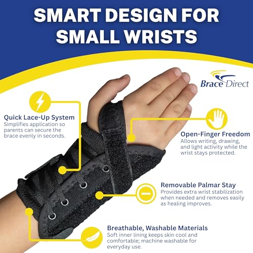 Brace Direct Kids Lace-Up Wrist Brace for Sprains Strains Carpal Tunnel De Quervain's - Pediatric Support Splint for Youth Injury Recovery - Ages 18M-7Y - RIGHT WRIST (Circumference 4-5.5") - Image 3