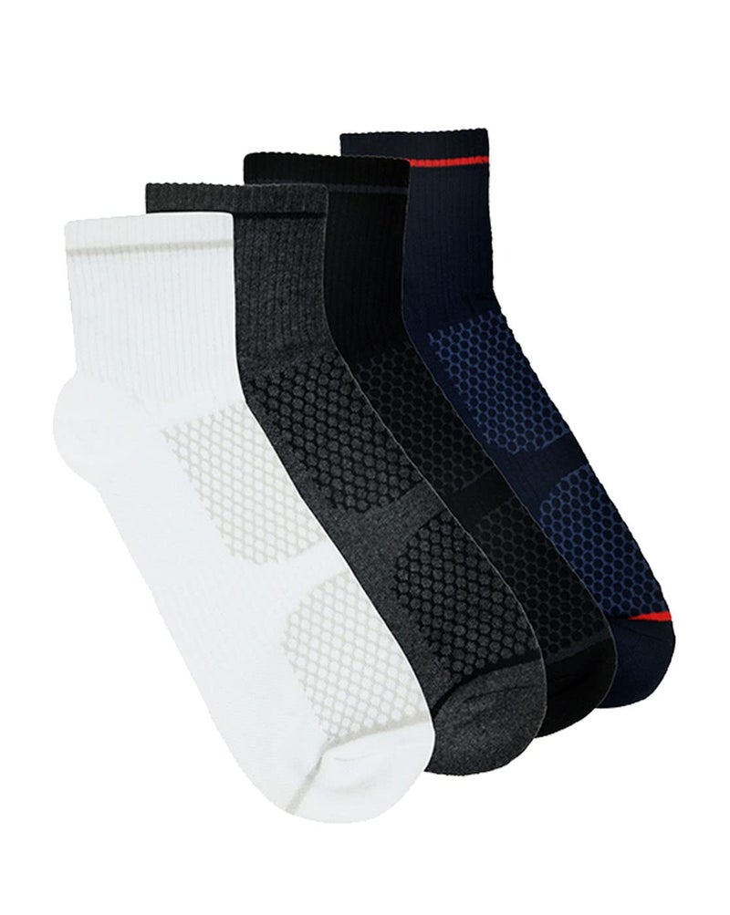 BALENZIA SocksXpress Men's Cushioned High Ankle Sports/Gym Socks (Free Size) Made with 100% Cotton & Spandex. Pack of 4 (Multicolour) | Terry/Towel Ankle Socks for Men. - Image 2