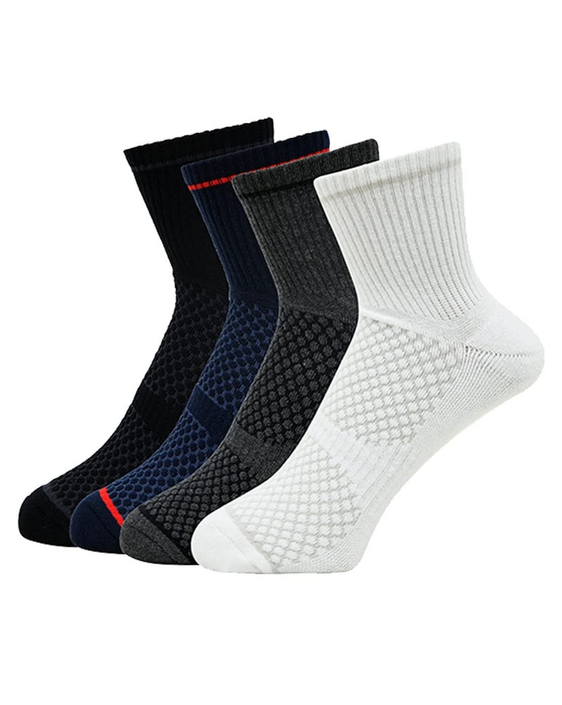BALENZIA SocksXpress Men's Cushioned High Ankle Sports/Gym Socks (Free Size) Made with 100% Cotton & Spandex. Pack of 4 (Multicolour) | Terry/Towel Ankle Socks for Men. - Image 1